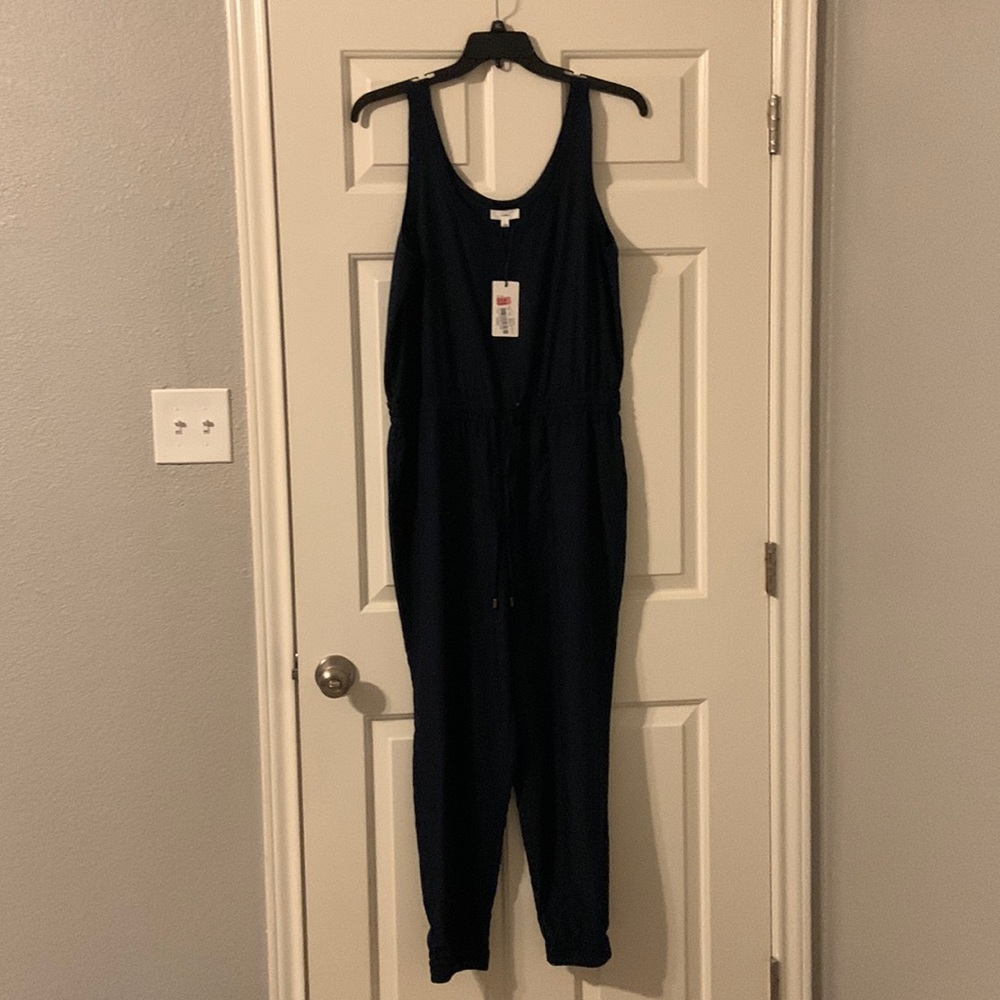 a loves a Navy jumpsuit